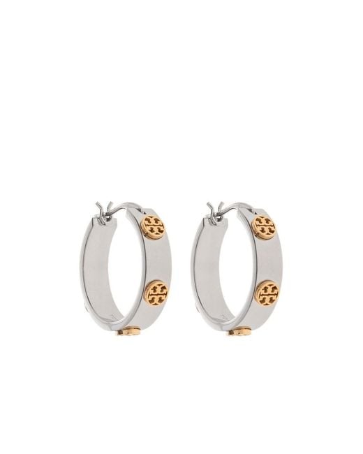 Tory Burch Metallic Miller Double T Stud Hoop Earrings