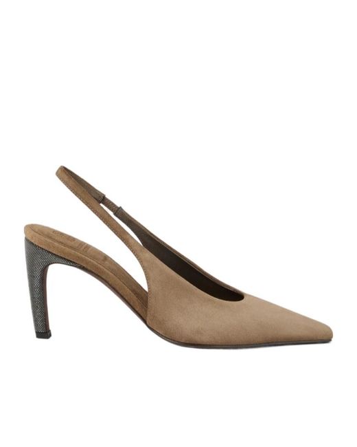 Brunello Cucinelli Brown 80Mm Suede Pumps