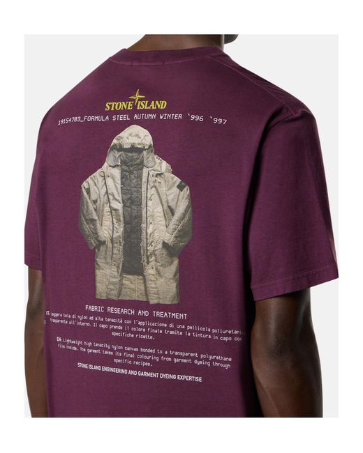 Stone Island Purple Logo Printed Crewneck T-Shirt for men