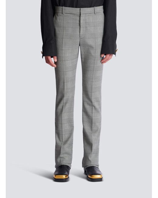 Balmain Gray Prince Of Wales Darted Trousers for men