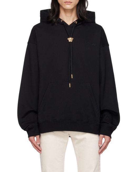 Versace Black Medusa Head Detailed Drawstring Hoodie for men