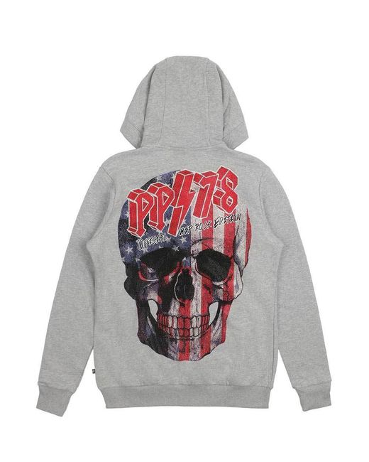 Philipp Plein Gray Skull Pattern With Hat Casual Jacket for men
