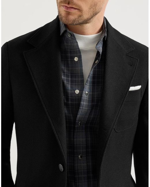 Brunello Cucinelli Black Cashmere Panama Deconstructed Blazer With Patch Pockets for men
