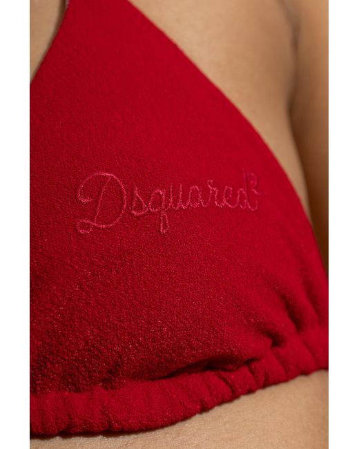 DSquared² Red Lace-Up Bikini Top