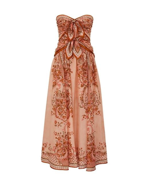 Zimmermann Multicolor Aster Printed Bow Midi Dress