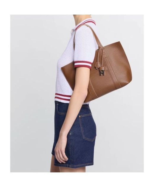 Hogan Brown Logo Embossed Top Handle Bag