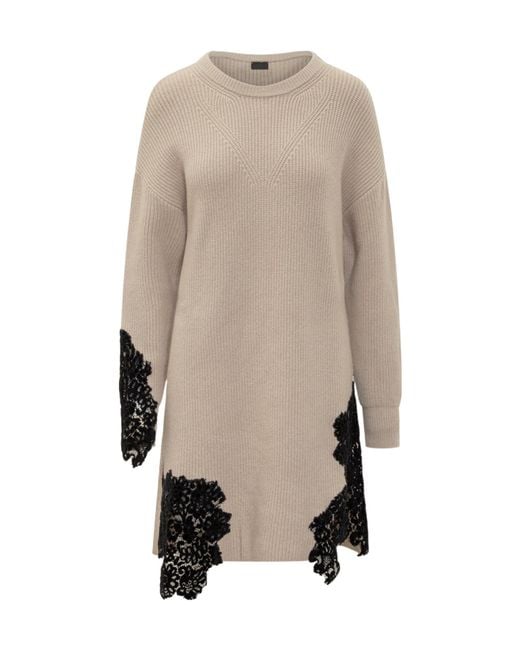 Pinko Natural Valledaosta Lace Knit Mini Dress