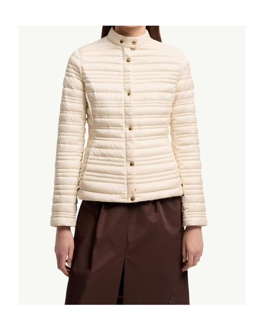 Moncler Natural Cataire Striped-Quilted Down-Filled Biker Jacket