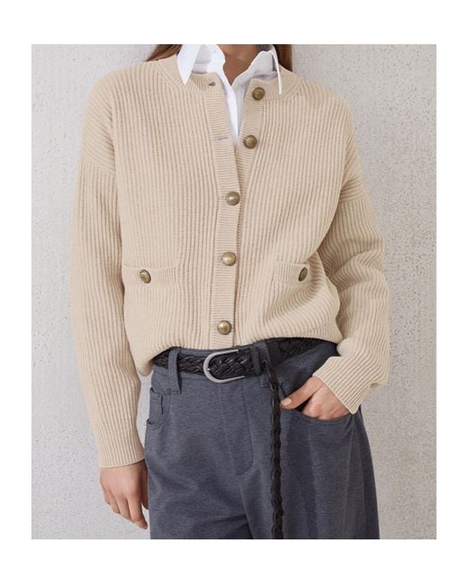 Brunello Cucinelli Blue Crewneck Knitted Cardigan