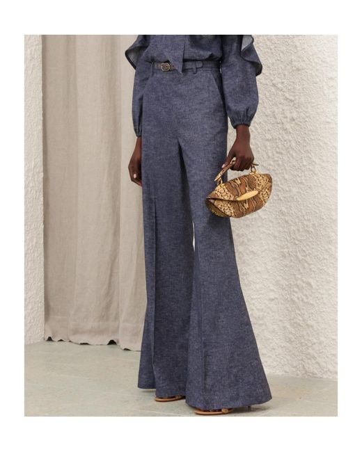 Zimmermann Blue Hypnotic Belted Flared Trousers