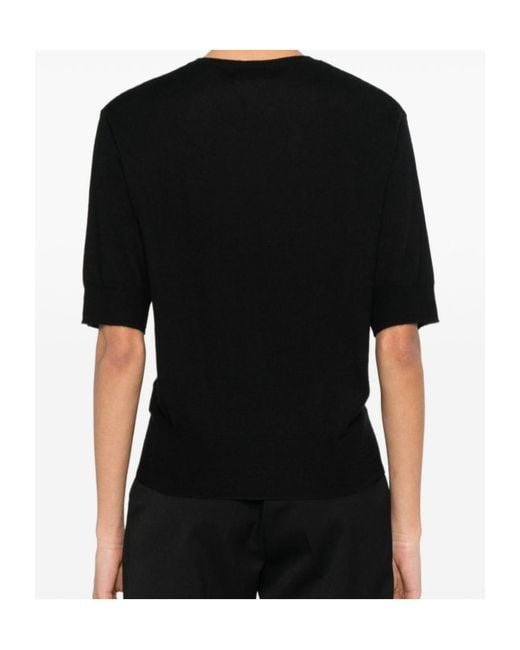 Soft Goat Black V-Neck Short-Sleeved Knit Top