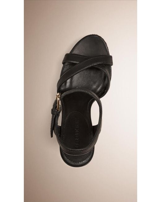 Burberry Black Checkered Open-Toed High-Heeled Sandals