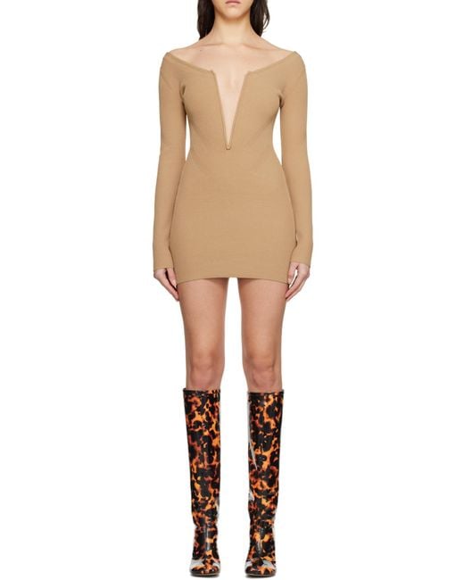 Dion Lee Brown Angled Ribbed-Knit Dress