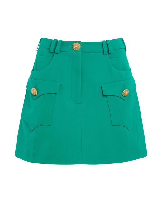 Balmain Green Button-Embellished Mini Skirt