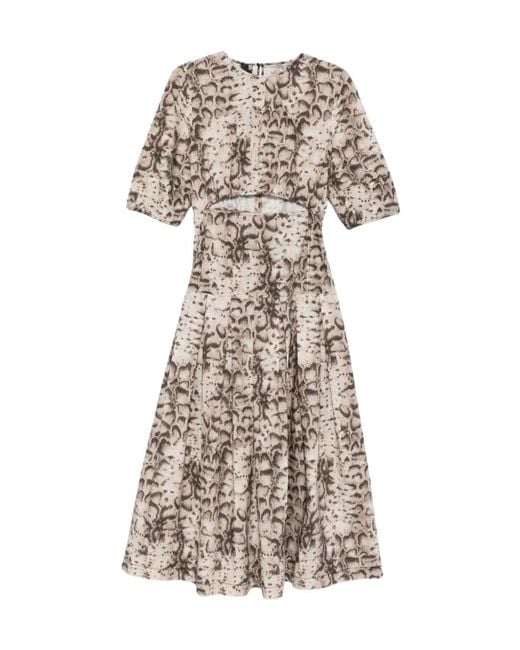 Pinko Natural Cutout Animal-Printed Pleated Midi Dress