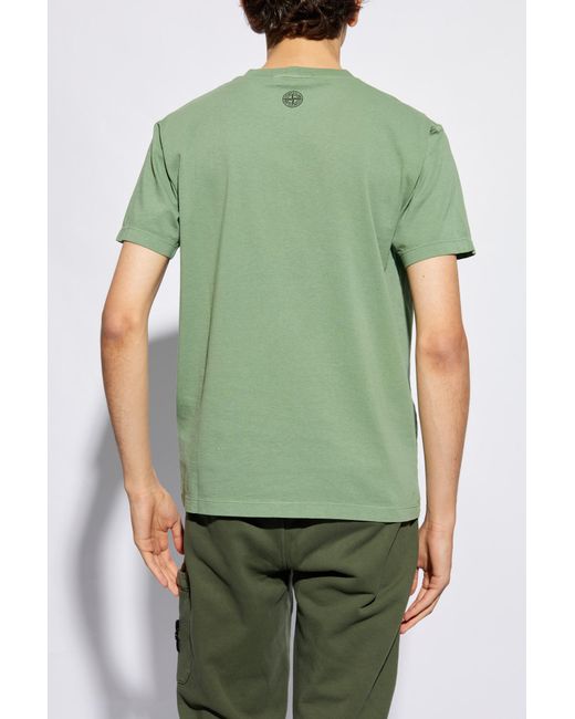 Stone Island Green Logo Printed Crewneck T-Shirt for men