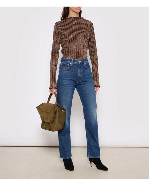 Mother Blue High-Rise Wide-Leg Jeans