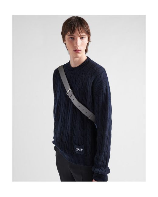 Prada Blue Cable-Knitted Crewneck Jumper for men