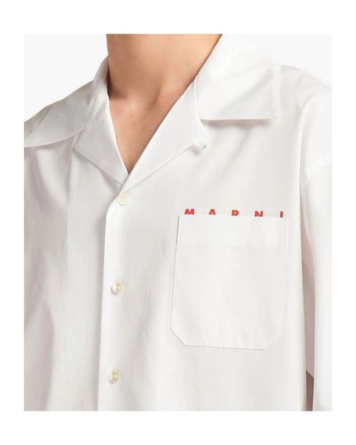 Marni White Short-Sleeve Logo Printed Shirt for men