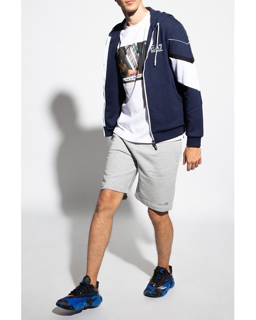 EA7 Blue Zip-Front Logo-Print Hoodie for men