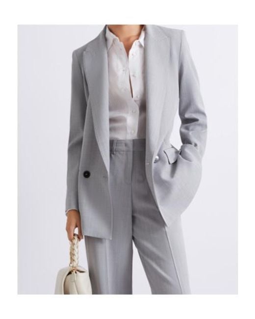 Marella Blue Malfilé-Look Stretch Canvas Blazer