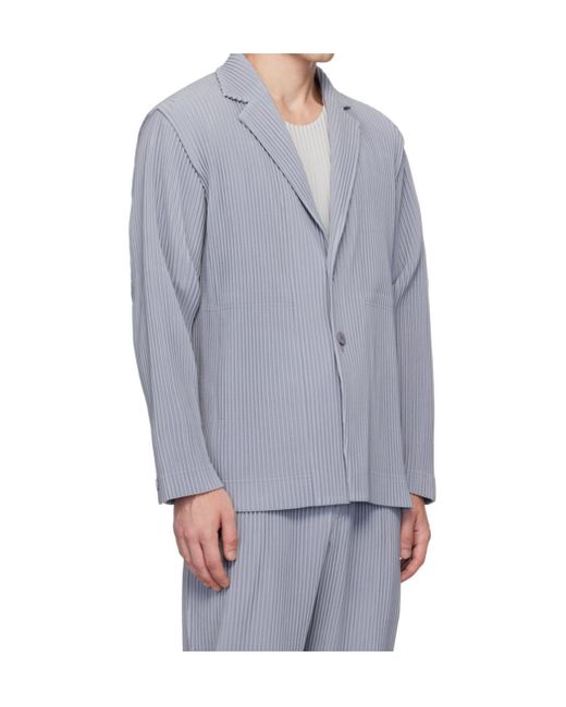 Homme Plissé Issey Miyake Gray Pleated Tailored Blazer for men