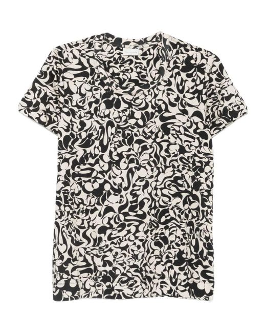 Dries Van Noten Black Crewneck Printed T-Shirt for men