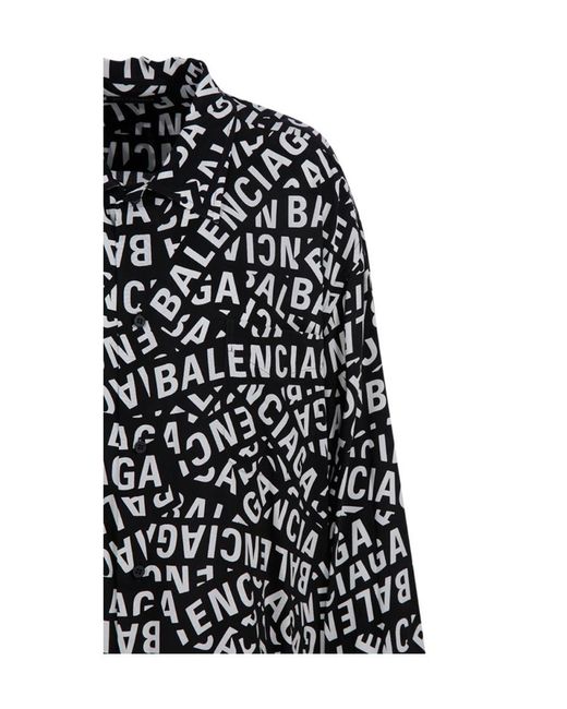 Balenciaga Black All-Over Logo Printed Buttoned Shirt