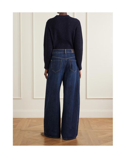 Brunello Cucinelli Blue Logo Patch Wide Leg Pants