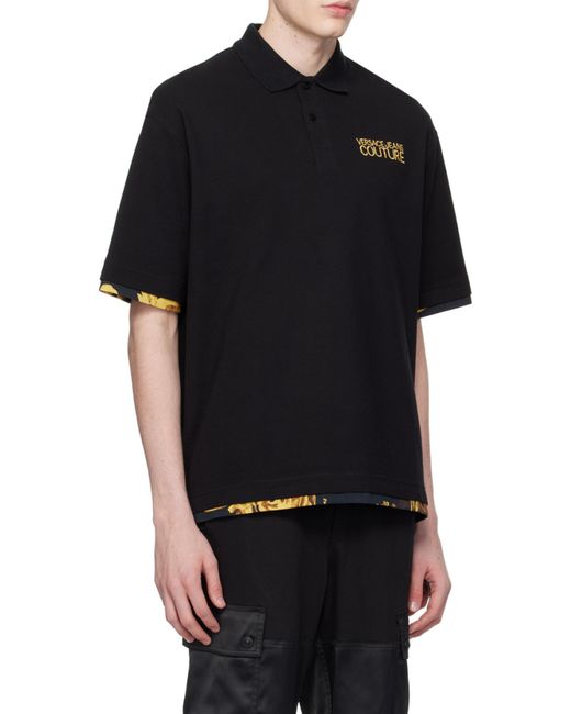 Versace Jeans Black Couture Logo-Embroidered Short-Sleeved Polo Shirt for men