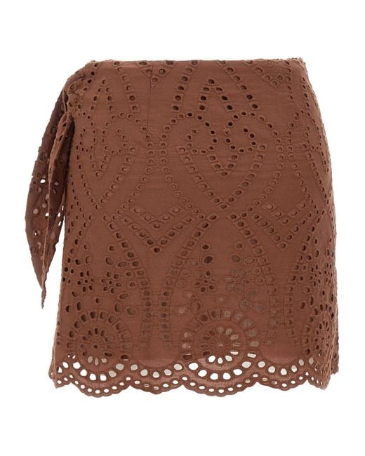 Mc2 Saint Barth Brown Broderie Anglaise Mini Skirt