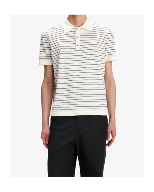 A.P.C. White Striped Short-Sleeve Polo Shirt for men