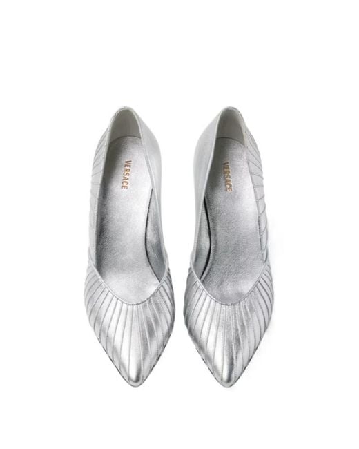 Versace White Gianni Metallic Nappa Pumps 90 Mm