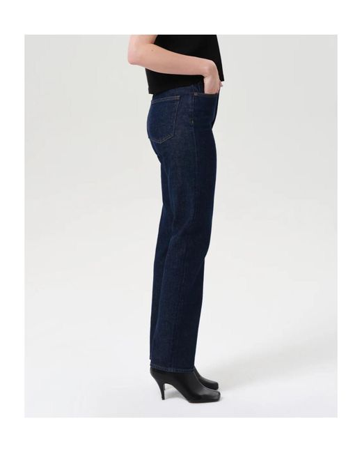 Agolde Blue 90's Pinch Waist High Rise Straight Long (Comfort Stretch)