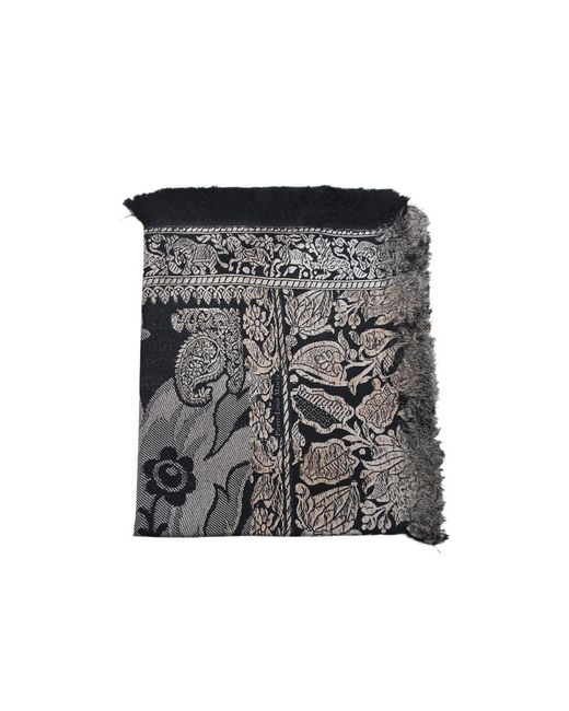 Pierre Louis Mascia Gray Floral-Print Fringed Scarf