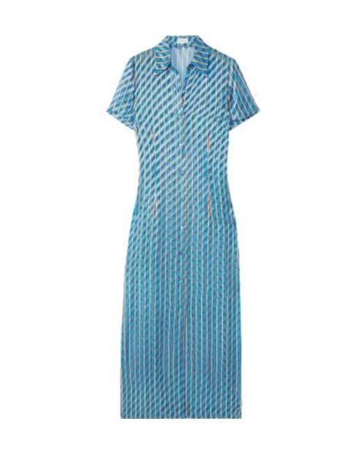 Dries Van Noten Blue Striped Midi Shirt Dress