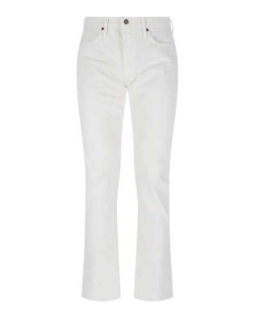 Tom Ford White Logo Patch Ripped-Detailed Jeans for men