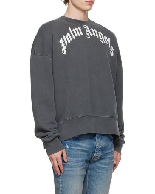 Palm Angels Gray Logo Printed Crewneck Sweatshirt for men