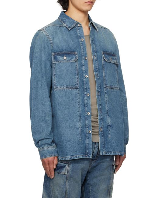 Rick Owens Blue Hollywood Washed Outershirt for men