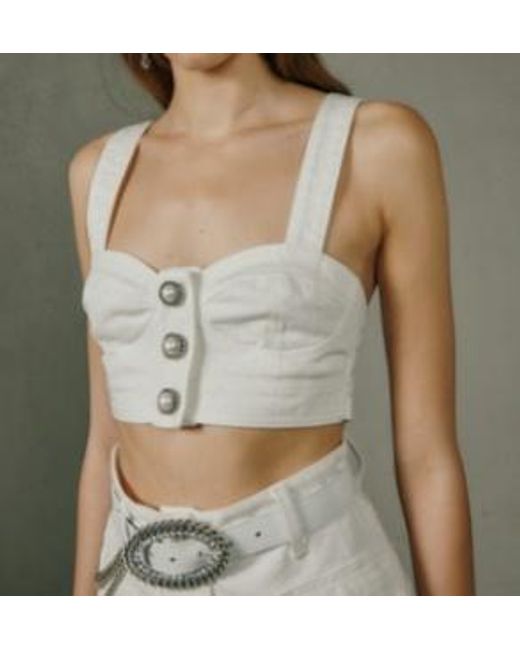 Alessandra Rich White Pearl-Button Crop Top