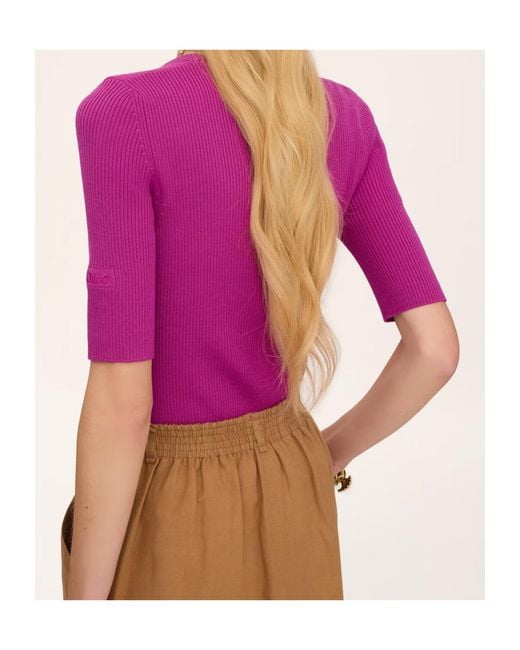 Chloé Pink Chloé Ribbed Half-Sleeve Knitted Top