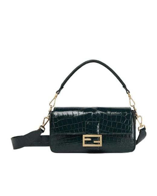 Fendi Black Baguette Racing Crocodile Bag