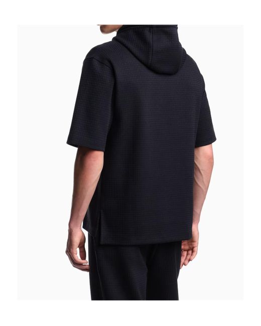 Emporio Armani Blue Jacquard Jersey Short-Sleeve Hoodie for men