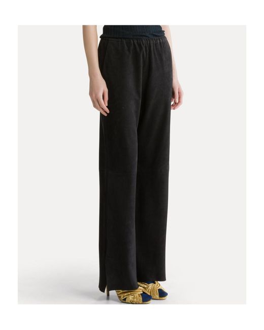 Forte_forte Black Suede Trousers With Elasticated Waistband