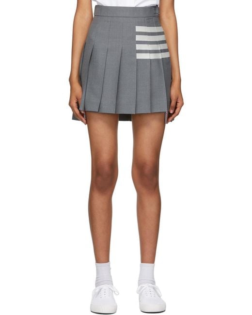 Thom Browne Gray Plain Weave 4-Bar Pleated Mini Skirt