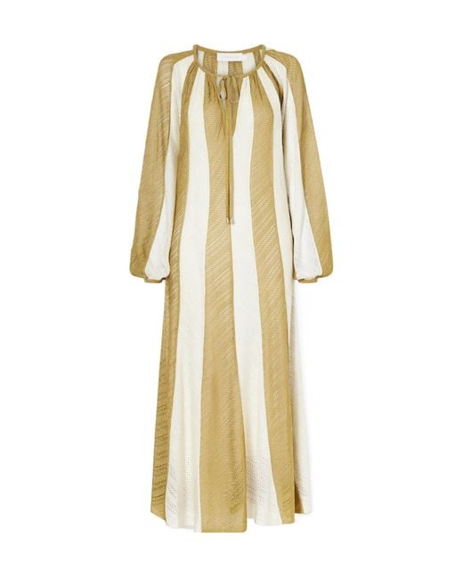 Zimmermann Metallic Mahon Splice Striped Mesh Midi Dress