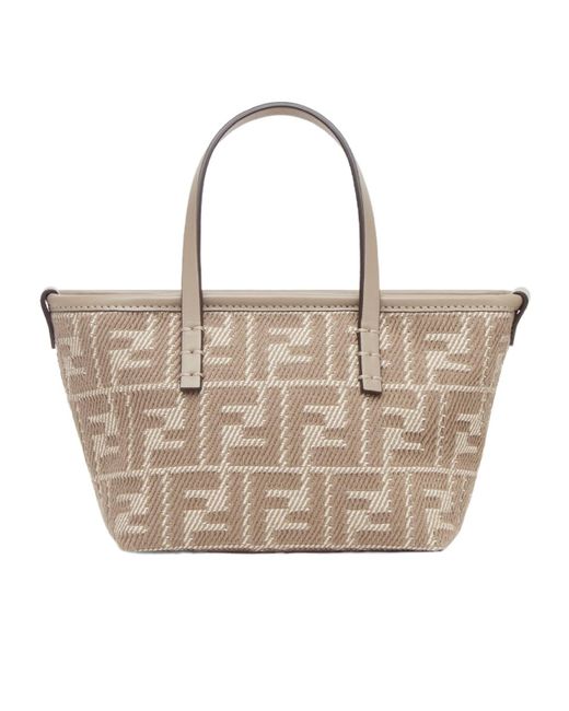 Fendi Natural Roll Mini Ff Jacquard Mini Tote Bag