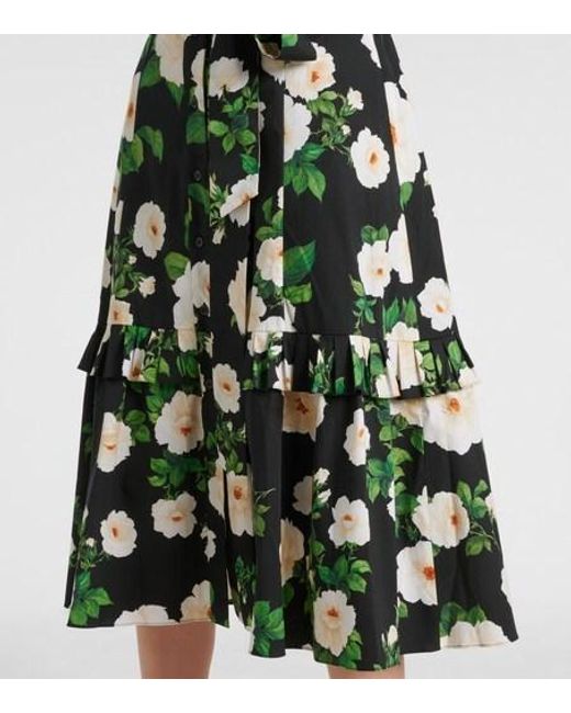 Carolina Herrera Green Floral Cotton-Blend Midi Dress