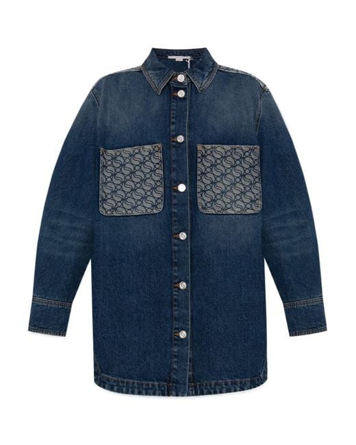 Stella McCartney Blue Logo Long-Sleeved Shirt