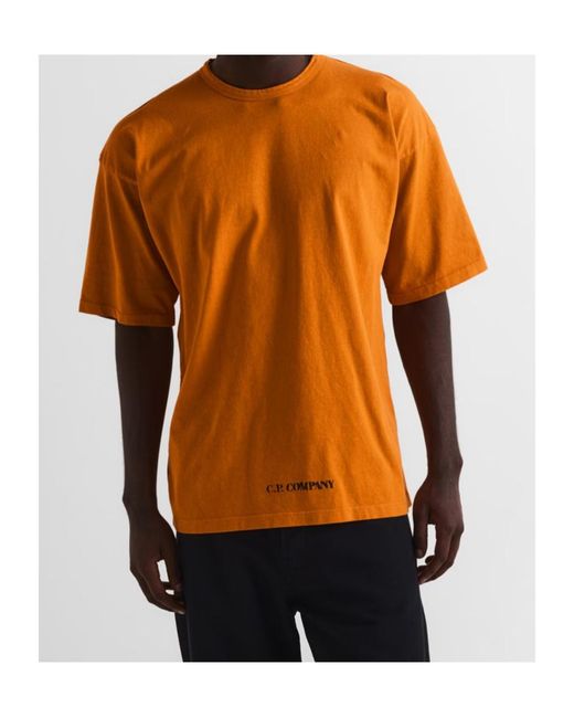 C P Company Orange Logo Crew Neck T-Shirt for men